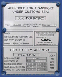CSC Plate - Maximum payload authorised